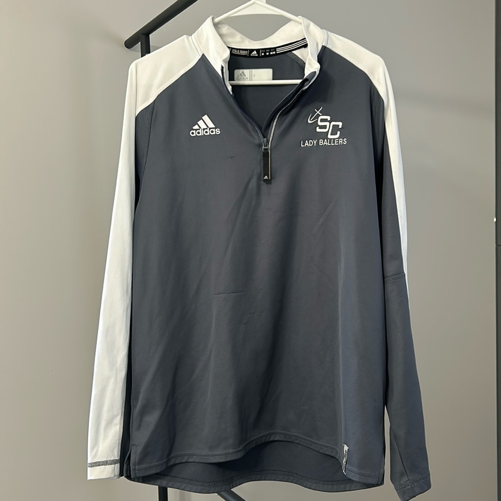 Grey adidas quarter zip. Loose fit. Size M